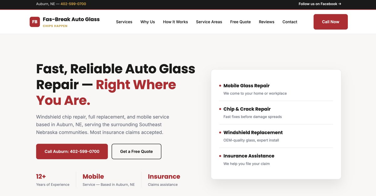 FasBreak Auto Glass website homepage